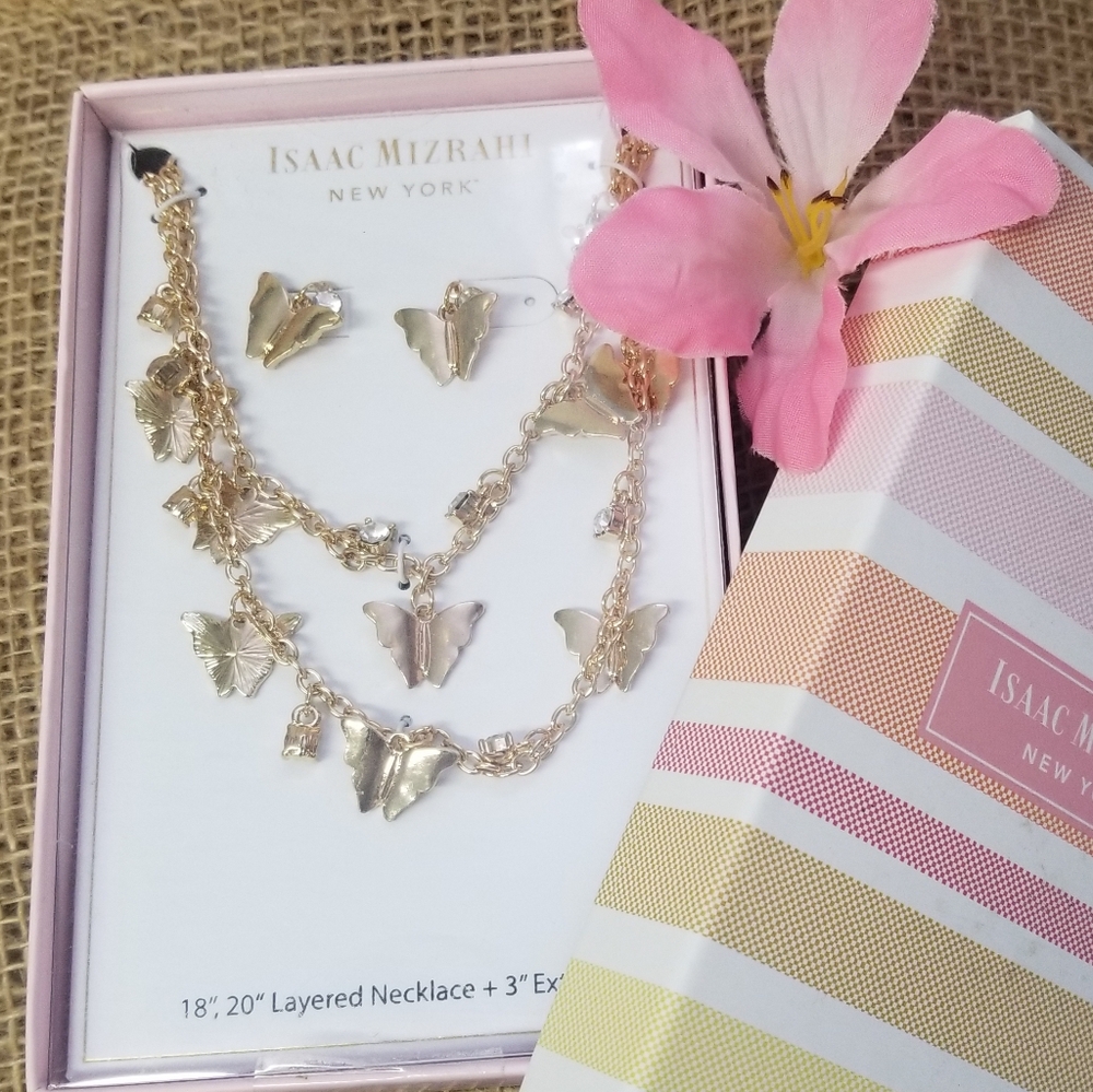 Isaac Mizrahi Butterfly Necklace and Earrings Set